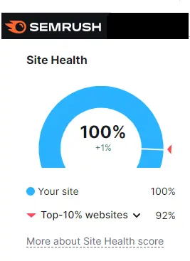 SEMRUSH Site Health score of 100%