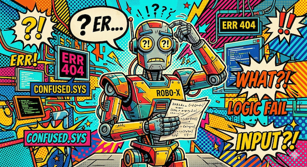 A picture of confused robot, in a pop-art style.